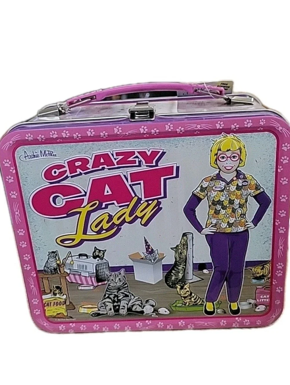 Crazy Cat Lady Pink Metal Lunchbox